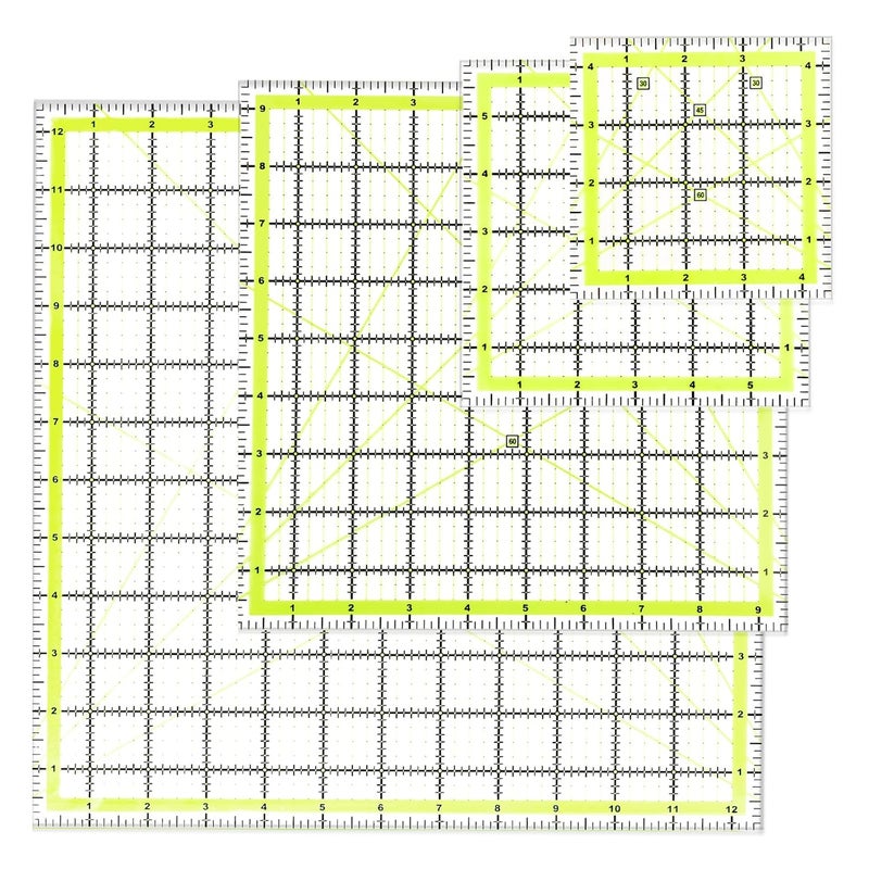 UOOU 4 Pack Quilting Ruler, Quilting Ruler (4.5"X4.5", 6"X6", 9.5"X9.5", 12.5"X12.5") Quilting Templates Fabric Cutting Ruler Acrylic Quilters Rulers Clear Mark for Quilting and Sewing - Image 1